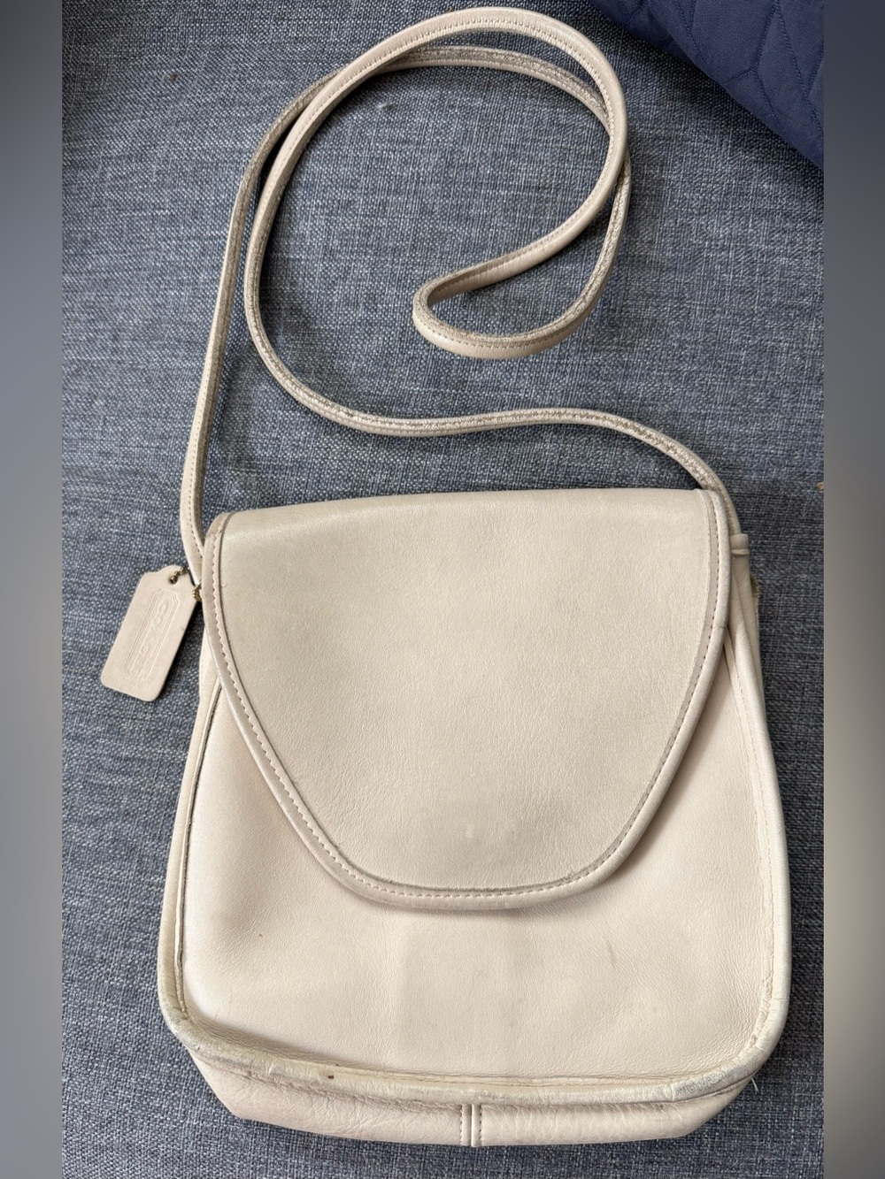Coach Lindsay 9888 Cream Bone Soft Leather Flap over Crossbody Vintage Bag
